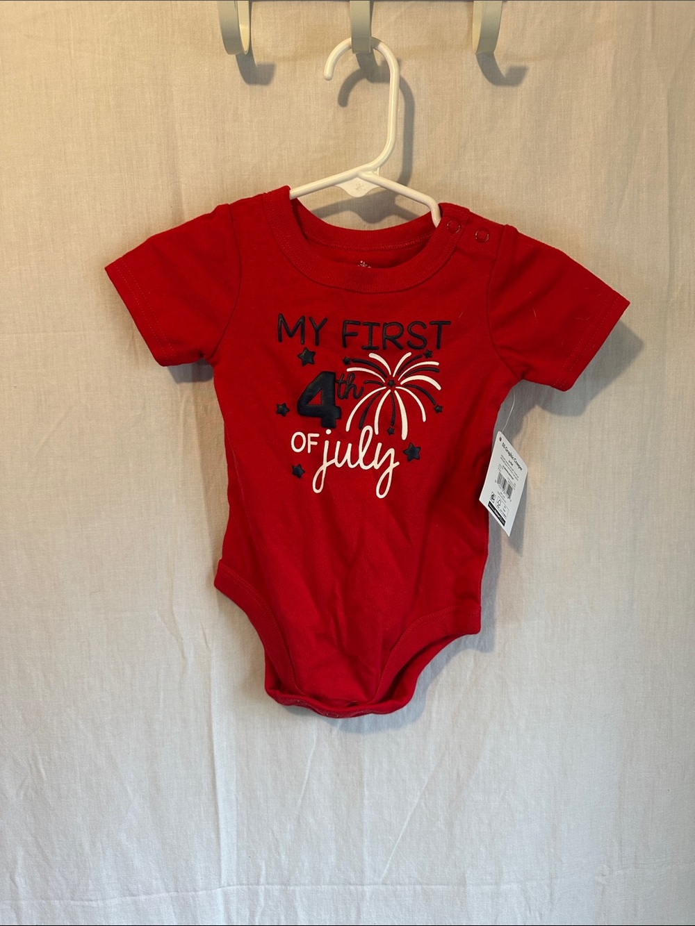 Graphic Image Red "My First 4th of July" Baby Bodysuit